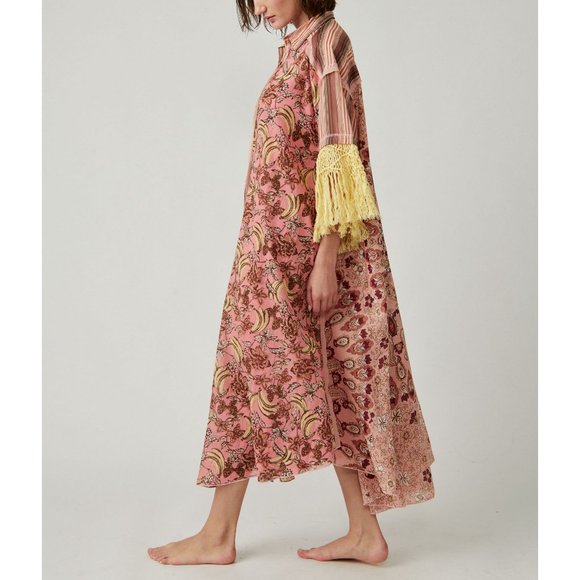 FREE PEOPLE Watching Waves Maxi Shirt / Mauve Combo NWT - Picture 3 of 11